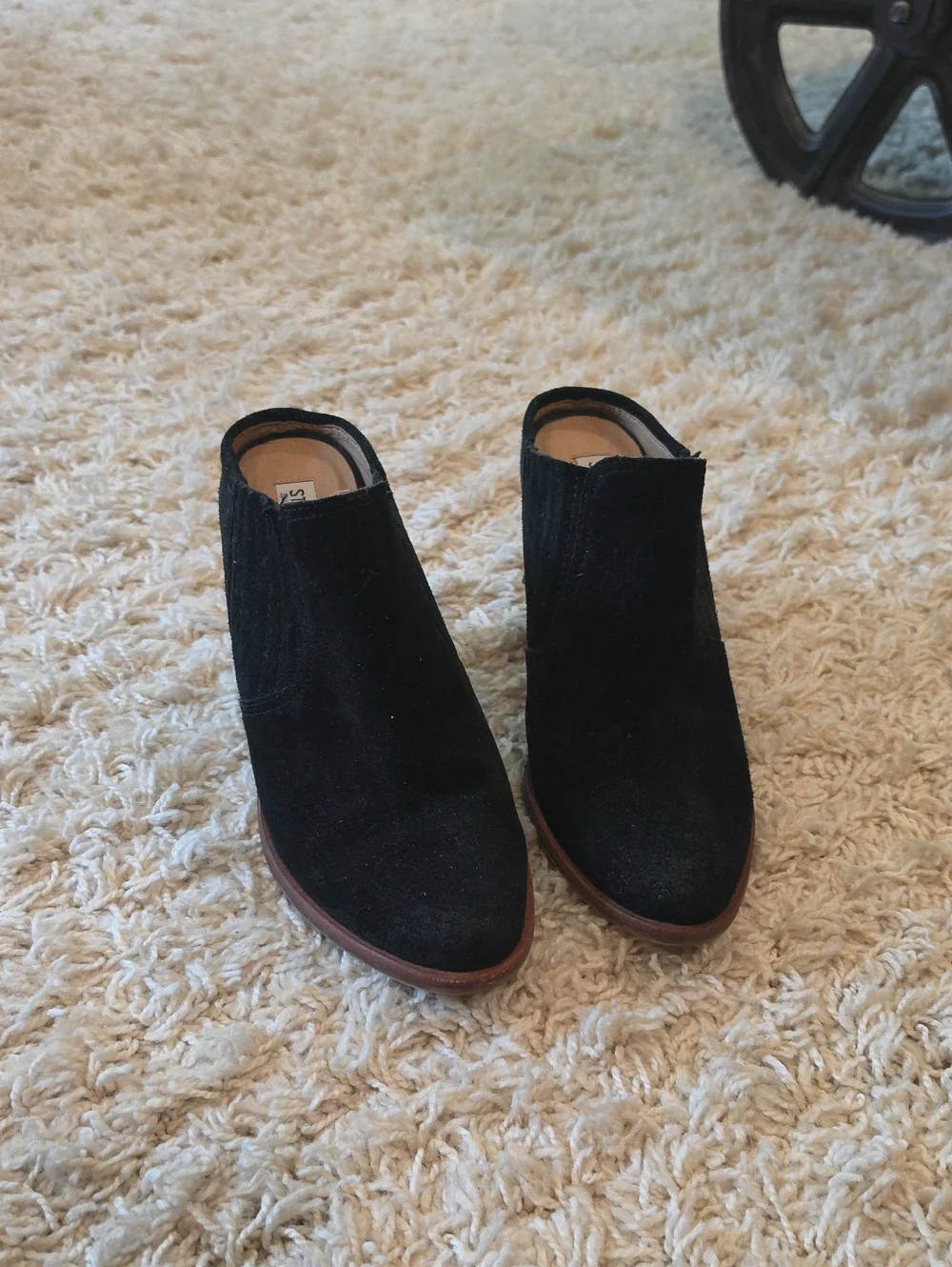 Steve Madden Black Suede Ankle Booties with Brown Sole